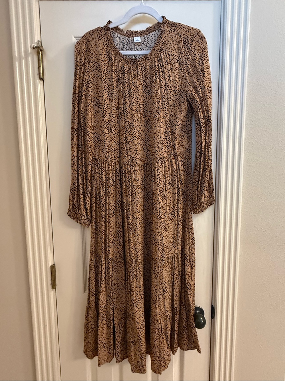 Old Navy Brown Leopard Print Long Sleeve Tiered Maxi Dress